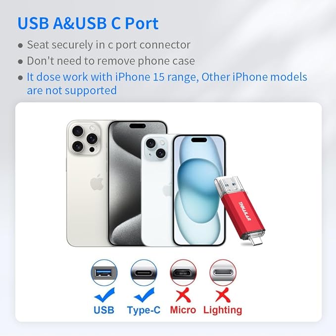 Thkailar USB C Flash Drive 128GB 2 Pack USB Flash Drive with Type C and Type A 3.1 Port USB C Thumb Drive Compatible with Android Phone PC Mac Pro-Transfer Data(Red)