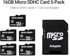 Micro Center 16GB Class 10 Micro SDHC Flash Memory Card with Adapter for Mobile Device Storage Phone, Tablet, Drone & Full HD Video Recording - 80MB/s UHS-I, C10, U1 (5 Pack)