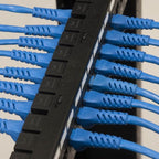 ICC CAT5e Feed-Through Patch Panel, 24 Port, 1U Rackmount, RJ45 Ethernet Patch Panel, No Punch Down, PoE++ and TAA Compliant, Black