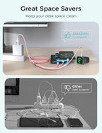 Travel Essentials Multi Charging Cable for Watch Charger 4 in 1 Fast Charger Camping Essentials USB C/L/Micro Compatible with Watch Series 10-1/SE/Ultra Phone 16 15/Galaxy Android-4FT/Pink