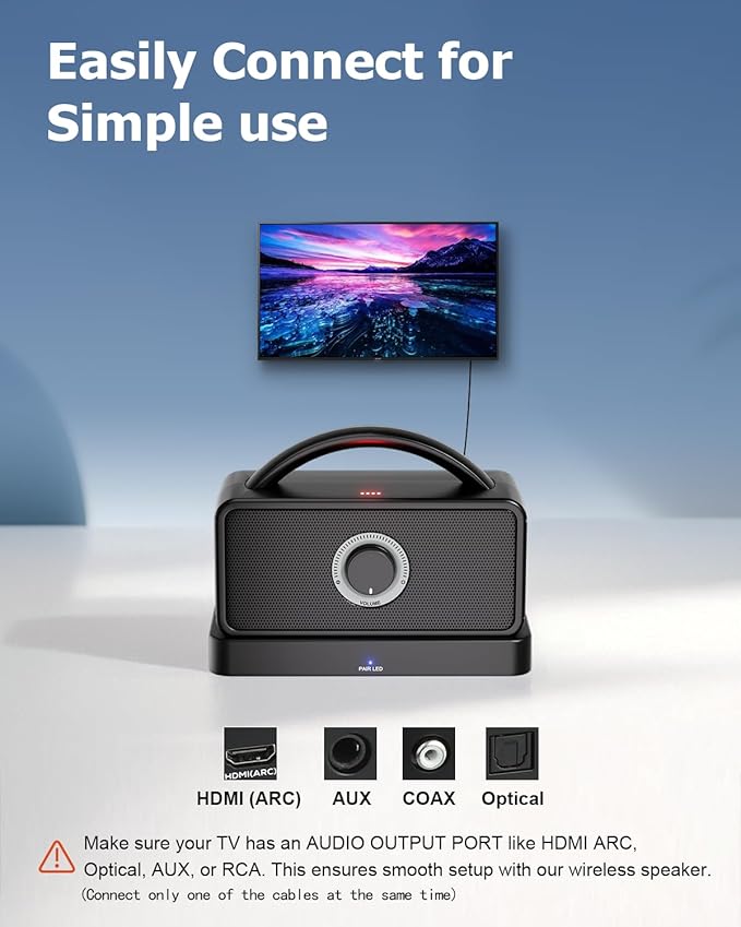 Wireless TV Speaker, Portable TV Audio Amplifier with Voice Clarifying Mode, Home TV Speakers with AUX/Optical/HDMI Input, 20-Hour Playback, Easy Plug & Play
