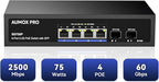 6 Port 2.5G PoE Switch,AUMOX PRO 4 Port 2.5G Network Unmanaged Switch with 2x10G SFP Gigabit Ethernet Unmanaged PoE Switch 75W,Compatible with 100/1000/2500Mbps Plug and Play