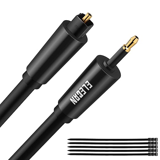 Elecan Mini Toslink to Toslink Digital Optical S/PDIF Audio Cable 20 Ft, Gold Plated Soft Flexible Fiber Optic Cable,Signal Protection PVC,Surround Sound for Soundbar,Home Theater,Hi-Fi System+Ties MI