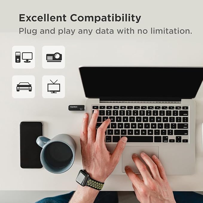 GIGASTONE V30 128GB USB 2.0 Flash Drive 5-Pack, Capless Retractable Design Pen Drive, Carbon Fiber Style, Reliable Performance & Durable