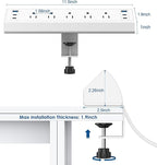 Desk Clamp Power Strip USB C,Under Desk Mount Power Station,20W Fast Charging,Fits 1.9'' Tabletop Edge,Desk Surge Protector,Perfect Home,Office Supplies (White, 5 Outlets & 6 USB Ports & 25 FT Cable)
