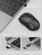 Trueque Wireless Mouse for Laptop, 2.4GHz Ergonomic Computer Mouse with Back & Forward Buttons, 3-Level DPI, 6 Buttons, Optical USB Cordless Mice for Windows Chromebook MacBook PC (Ink Black)
