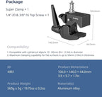 SMALLRIG Super Clamp Kit, Heavy Duty Max Load 33lb /15kg, with a 1/4"-20 & a 3/8"-16 Top Screw on a 5/8" Stud, for Photography Studio Video Camera Lighting, for Round Pipe and Flat Surface