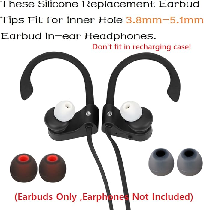 Earbud Replacement Tips Silicone Earbud Tips Headphone Earbud Tips Ear Gels Fit for Inner Hole from 3.8mm - 5.1mm Earphones 9 Pairs S/M/L