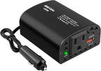 150W Car Power Inverter DC 12V to 110V AC Car Outlet Adapter with PD 25W &QC3.0 USB Ports Laptop Car Charger