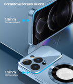 Magnetic for iPhone 12 Pro Case, Compatible with MagSafe, Built-in Camera Lens Protector, Logo View, Military Grade Drop Proof Phone Case Cover, Sierra Blue