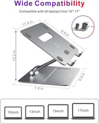 Adjustable MacBook Stand for Desk | Ergonomic Aluminum Laptop Riser with Heat-Vent, Compatible for 10-17" Laptops, Space Grey
