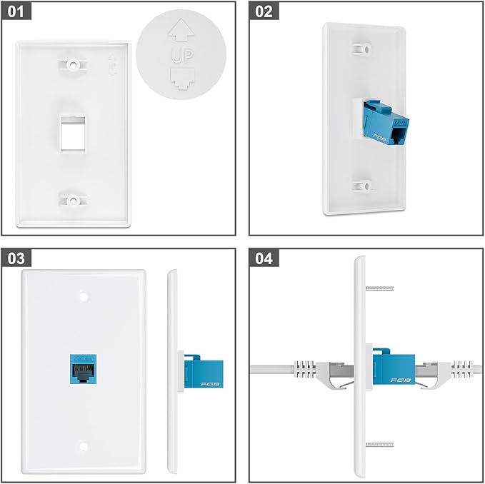 FGB 1-Port Keystone Wall Plate 20-Pack, Low-Profile Single Gang Wall Plates for RJ45, HDMI, and Coax Keystone Inserts, White