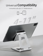 Nulaxy Aluminum Dual Foldable iPad Stand, Fully Adjustable Desktop Tablet Holder, Tablet Accessories for Office Kindle Compatible with Mobile Devices iPad Pro/Air/Mini, iPhone Pro/Max/Plus, Silver