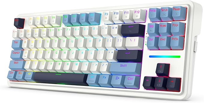 Redragon K728 PRO 80% Wireless Gasket RGB Gaming Keyboard, 3-Mode 87 Keys TKL Mechanical Keyboard w/Hot-Swap Socket, Mixed Color Keycaps & 5-Layer Noise Dampening, Custom Linear Switch
