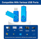 2GB USB 2.0 Flash Drive 10 Pack Nicepicten Pendrive Swivel Thumb Drives Jump Drives Zip Drive USB Memory Stick Thumbdrive Flashdrive Ideal for Home Office Shared Data Storage, Blue 2GB