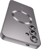Magnetic for Samsung Galaxy S24 Case [Compatible with MagSafe][Built-in Camera Lens Protector] Slim Soft Silicone Bumper Shockproof Metallic Luster Phone Case (Gray)