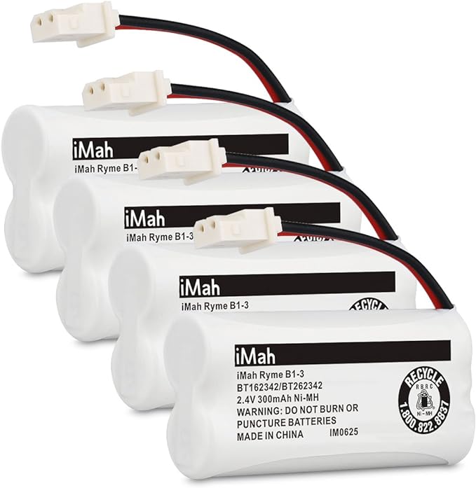 iMah Ryme B1-3 BT162342 BT262342 2.4V 300mAh Ni-MH Cordless Telephone Batteries Compatible with AT&T CL81101 EL5210 EL52400 VTech CS6409 CS6419 CS6429 CS80100 Handset, Pack of 4