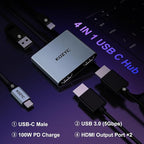 USB C to Dual HDMI Adapter 4K@30Hz, KOZYC USB C Hub Multiport Adapter with 2xHDMI, USB 3.0, 100W PD, Support USB C to HDMI Splitter Extended Display for MacBook Pro (MST is not Supported on MacOS)