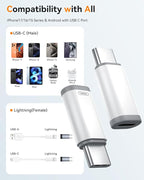 Temdan 4 Pack Lightning to USB C Adapter for iPhone 15/16/17 Pro/17 Pro Max,for iPhone 17/16 Charger,17/16 Accessories,Fast Charging & Data Transfer,USB C Charger Connector Cable,Not for OTG-White