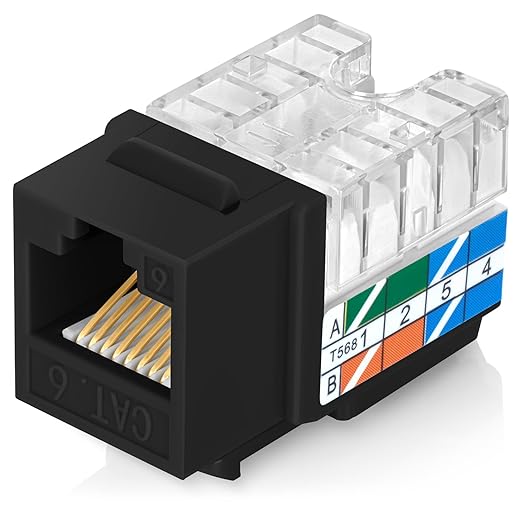 Everest 90° Angled RJ45 Cat6A Keystone Jacks 100-Pack in Black - Slim Profile Female RJ45 Connectors - Cat 6A Keystone Jack - Compatible with 90° Angled Speed Termination Tool - easyJACK (B094WB91H3)