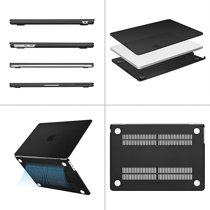 MOSISO Compatible with MacBook Air 13 inch Case 2025 2024 2023 2022 M4 A3240 M3 A3113 M2 A2681, Plastic Hard Shell&Keyboard Cover&Screen Film&Type C for MacBook Air 13.6 inch Case, Black