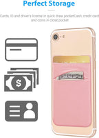 2 Pack Stick On Wallet Sleeve Cell Phone Dual Pocket Card Holder Double Pocket Pouch for iPhone Android Smartphone (2Pack PINK)