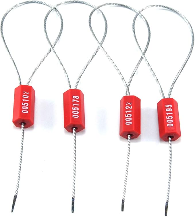 Pull-Tite Steel Security Cable Wire Seals Numbered Anti-Tamper Security Tags (Red, Pack of 50pcs)