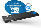 OREI HDMI Extender Splitter 1 in 8 Out Over CAT6/7 Cable 4K@30Hz with EDID Management - Up to 132 Ft - Loop Out - IR Control - Low Latency
