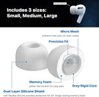Patented Design Memory Foam Ear Tips for AirPods Pro and AirPods Pro 2 w/Silicone Shield. AirFoams Pro Active 2.0 Lasts 5X Longer. Replacement Tip. As seen on Kickstarter. (S/M/L, White)