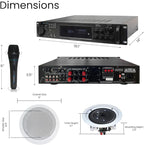 Vaiyer Home Stereo System Kit - 7.2 Channel 4500 Watts Bluetooth Amplifier with 8 Qty of 6.5" Ceiling Speakers 200W Each, Mic, 16 AWG 500 ft. Speaker Wire & Remote for Home, Bar, Office, Restaurant