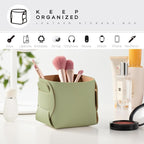 HOMIEAZICOZI 2-Pack Cork Leather Desk Accessories Storage - Pencil Pen Holder - Makeup Brush Holder Organizer - Stylish Addition to Home Decor (Light Green)