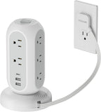 Surge Protector Power Strip Tower, TESSAN 5 FT Retractable Extension Cord with Multiple Outlets, 11 Outlets with 3 USB (1 USB C) Charging Station, 1050J, Office Desk Supplies, Dorm Essentials