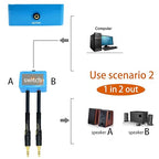 20ft Sound Channel swicher 1/8" aux Input 3.5mm Female to 2X 3.5 Output Switch Selector 2 in 1 Out R/L Stereo Audio 1 in 2 Out Stereo Audio Splitter with Phone pc Player