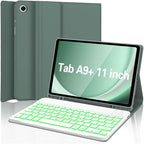 Keyboard Case for Samsung Galaxy Tab A9 Plus 5G 11 inch 2023 (SM-X210/X216/X218), 7 Color Backlit Detachable Keyboard Bluetooth, Smart Folio Cover with S Pen Holder for Galaxy Tab A9+ 11"(Dark Green)