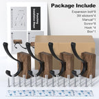 4 PCS Black Walnut Wood Wall Hooks Adhesive Mounted & Wall Mounted Rustic Decorative Entryway Hooks Mid Century Modern Natural Wooden Pegs for Hanging Coat Clothes Hat Bag Purse and Towel