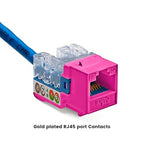trueCABLE Cat5e Keystone Jack, Unshielded (UTP), 90 Degree Punch-Down, PoE++ (4PPoE) 100W,UL Listed, ETL Verified, ANSI/TIA Certified, Modular RJ45 Female, Pink, 48 Pack