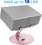 Swivel Laptop Stand for Desk, Adjustable Height Aluminum Computer Stand with 360 Rotating Base, Foldable Ergonomic Riser, Portable Laptop Holder Compatible with MacBook, All Laptops 10-17'', Pink