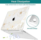 Teryeefi Compatible with 2018 2019 2020 MacBook Air 13 inch Case M1 Chip A2337 A2179 A1932 Retina Display Touch ID, Plastic Hard Shell & Keyboard Cover & Screen Protector,Gold Floral Leaf