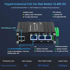 Mini Industrial 3 Port Gigabit PoE Switch with DC12V-48V to DC48V Voltage Booster Hardened RJ45 10/100/1000Mbps 802.3at 30W/Port Ethernet Switch Din Rail Mount Compatible with IP Camera VOIP Phone
