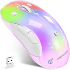 memzuoix 2.4G LED Wireless Mouse, Rechargeable Ergonomic Mouse with Detachable Cover, 1200 DPI Portable Optical Computer Mouse with USB Receiver for Laptop, PC, Desktop and MacBook, 5 Buttons-Pink