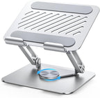 UGREEN Tablet Stand Holder for Desk with 360° Rotating Base Aluminum Dual Rod Support Adjustable Home Office Accessories Compatible with iPad Pro 13 12 11 Air Mini 5 4 3 Phone E-Reader Silver