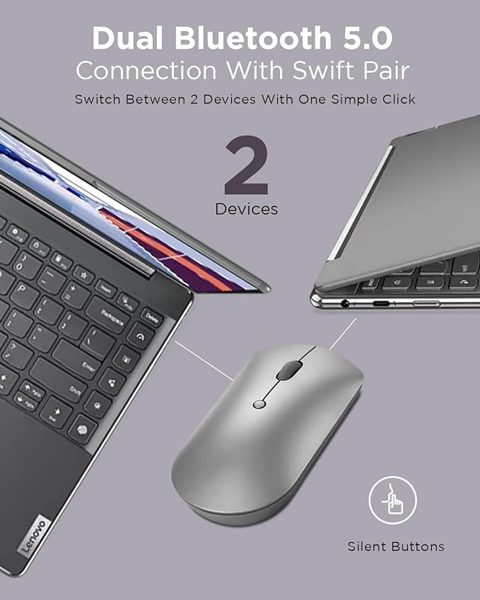 Lenovo 600 Bluetooth Silent Mouse, Blue Optical Sensor, Adjustable DPI, 4 Button & Urban Laptop Sleeve 14 Inch for Laptop/Notebook/Tablet Compatible with MacBook Air/Pro