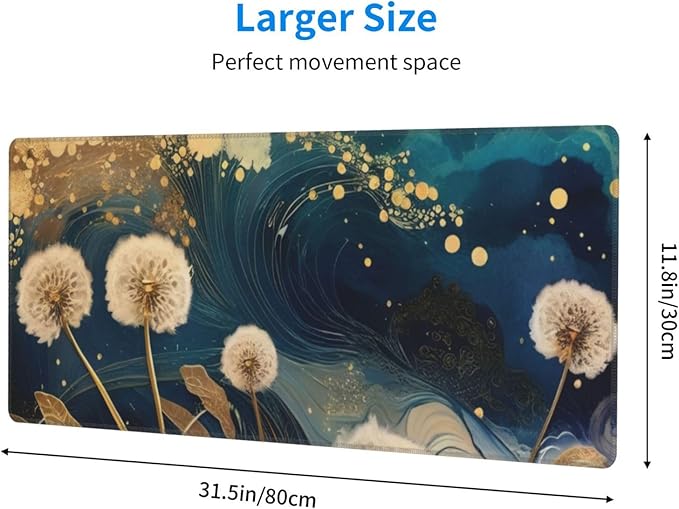 Gaming Mouse Pad, Large Non-Slip Rubber Base Mousepad, Keyboard Mouse Mat, Desk Pad with Stitched Edges, 31.5x11.8inch, Abstract Dandelion