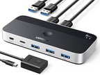 UGREEN USB 3.0 Switch 2 Computers Sharing USB C & A Devices, 4 Port USB Switcher Sharing Keyboard and Mouse, Printer/Scanner USB Switch Hub for Two Computers with 2 USB3.0 Cables and Remote