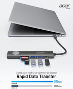 Acer USB C HUB Multiport Adapter, 7 in 1 USB-C to HDMI Adapter with 4K@60Hz, 100W PD, 5Gbps 2*USB-A 3.1, 1*Type-C 3.1, SD Card Reader Type C Dongle for iPhone 16/15, MacBook Pro/air, iPad, Acer(Black)