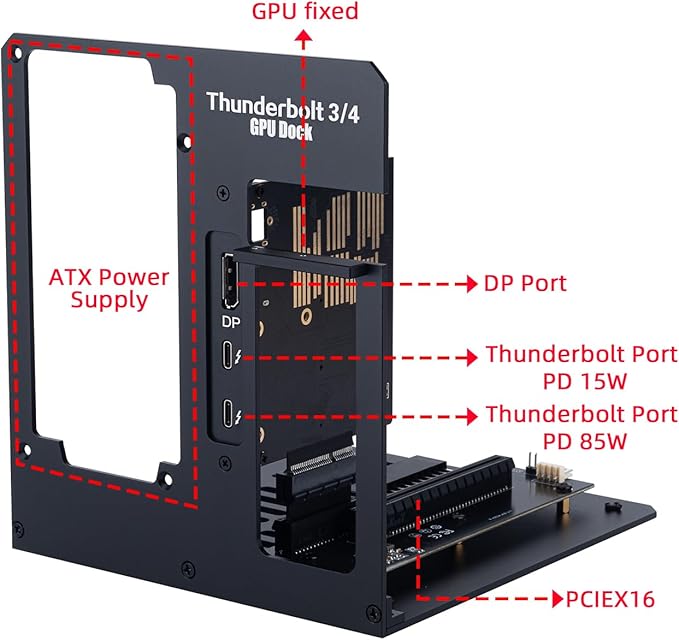 eGPU Enclosure Thunderbolt 3/4 USB4 40Gbps PD 85W Charging External GPU Dock Compatible with NVIDIA/AMD Graphics Cards on Win 10/11 Linux System, ATX Power Supply (MK-L18)