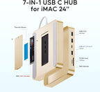 USB C HUB for iMac 24 inch 2021/2023/2024, PULWTOP USB Hub Adapter iMac Accessories for iMac M1/M3/M4 with USB C 10Gbps 3*USB A SD/TF, Docking Station Support Expand M.2 SSD (Not Included),Yellow