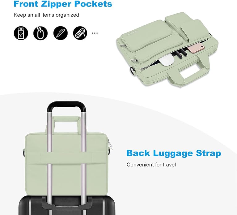 MOSISO Laptop Shoulder Bag, Computer Bag with 2 Raised&1 Flapover&1 Horizontal Pocket&Handle&Belt