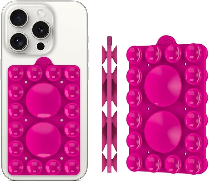 Double Sided Silicone Suction Phone Holder Mount,Compatible with iPhone and Android Cases Hands-Free Mirror Shower Phone Mount Strong Grip Holder (Rose Pink, Double Sided 2PCS)