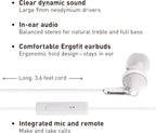 Panasonic ErgoFit Wired Earbuds With Microphone, 3.5mm Jack Wired Headphones with Mic and Call Controller, Ergonomic Custom-Fit Earpieces (S/M/L), for Phones and Laptops - RP-TCM125-W (White)